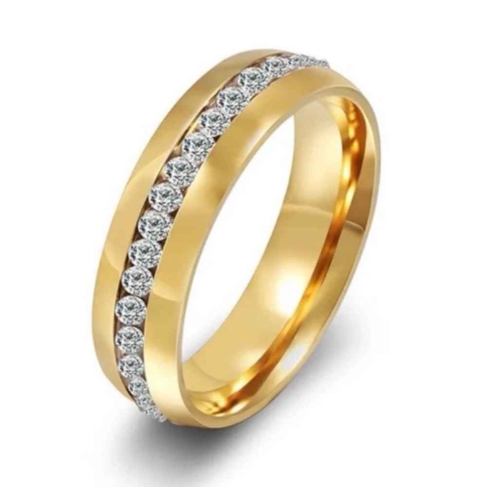 Size 6 1/2 Crystal Stainless Steel Band Ring NEW